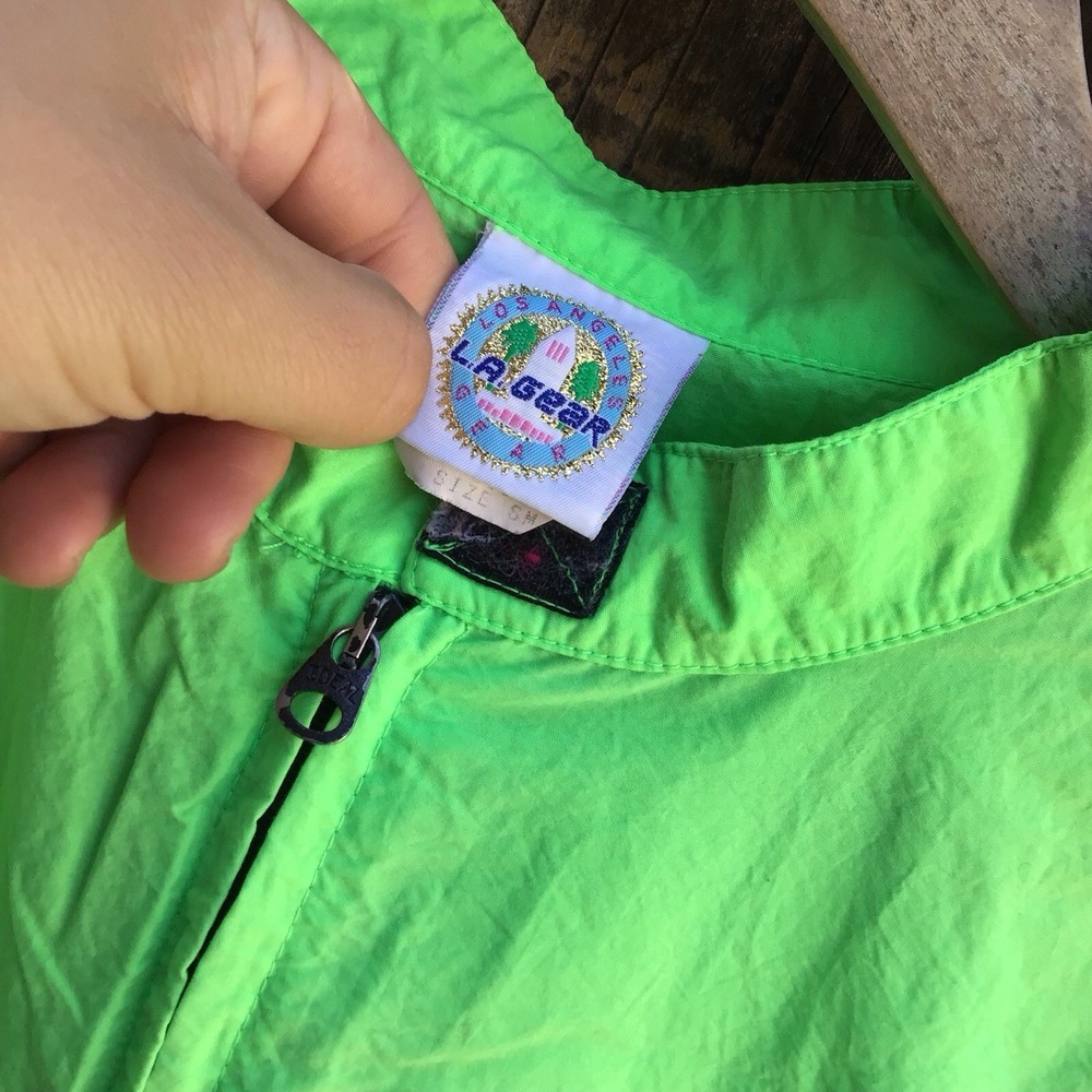 Vintage LA Gear Neon Green Windbreaker Jacket Full Zip Mens Small 90s - Picture 4 of 7